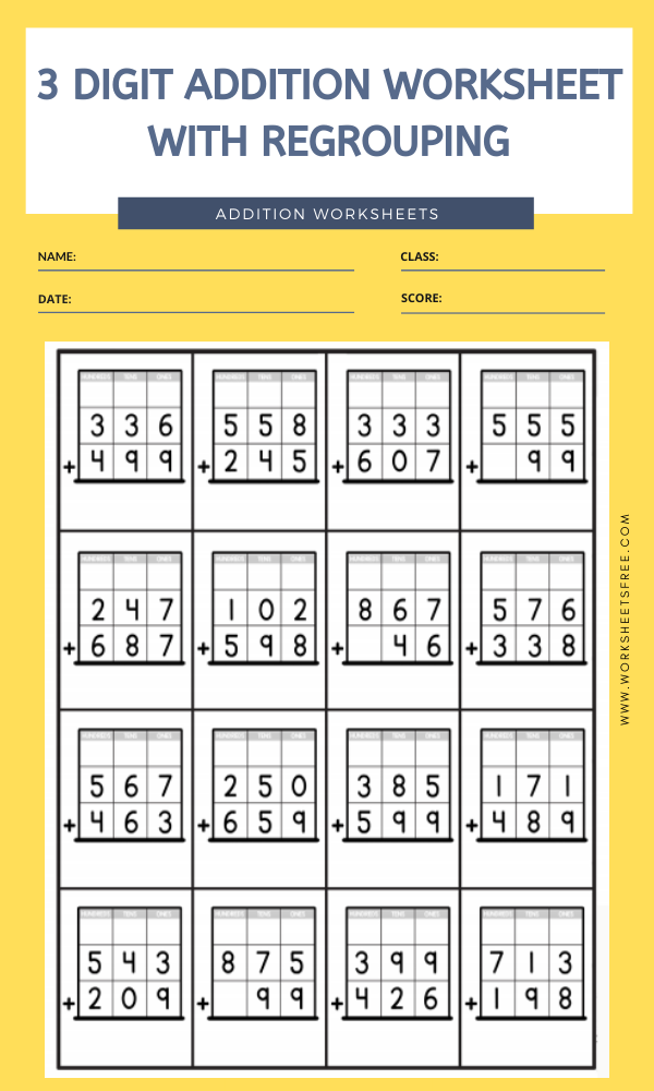 3 DIGIT ADDITION WORKSHEET WITH REGROUPING 5 | Worksheets Free
