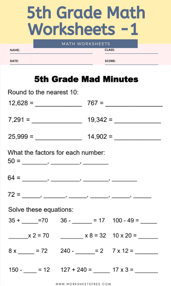 5th Grade Math Worksheets - 1 | Worksheets Free
