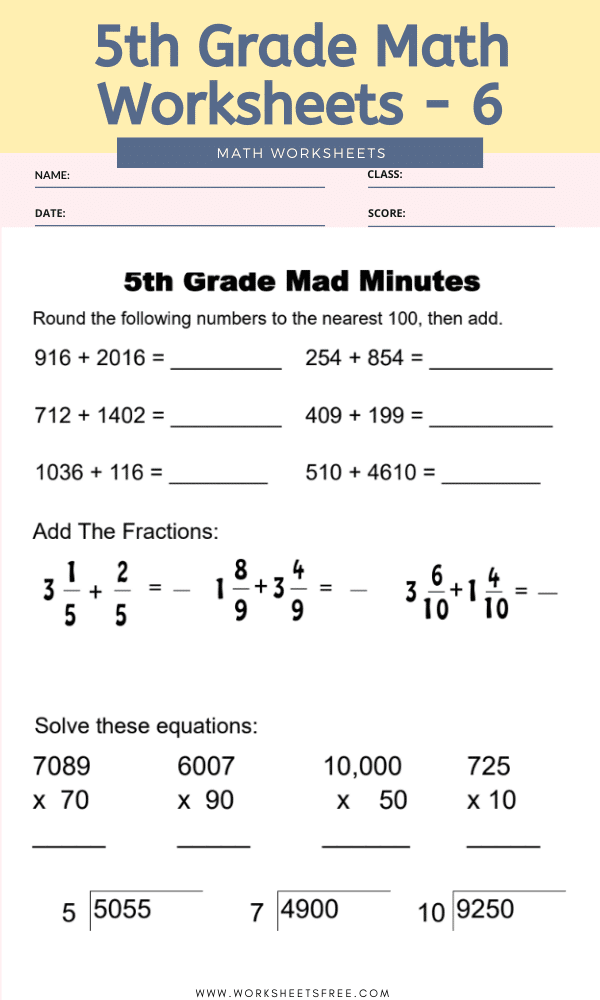 5th Grade Math Worksheets - 6 | Worksheets Free