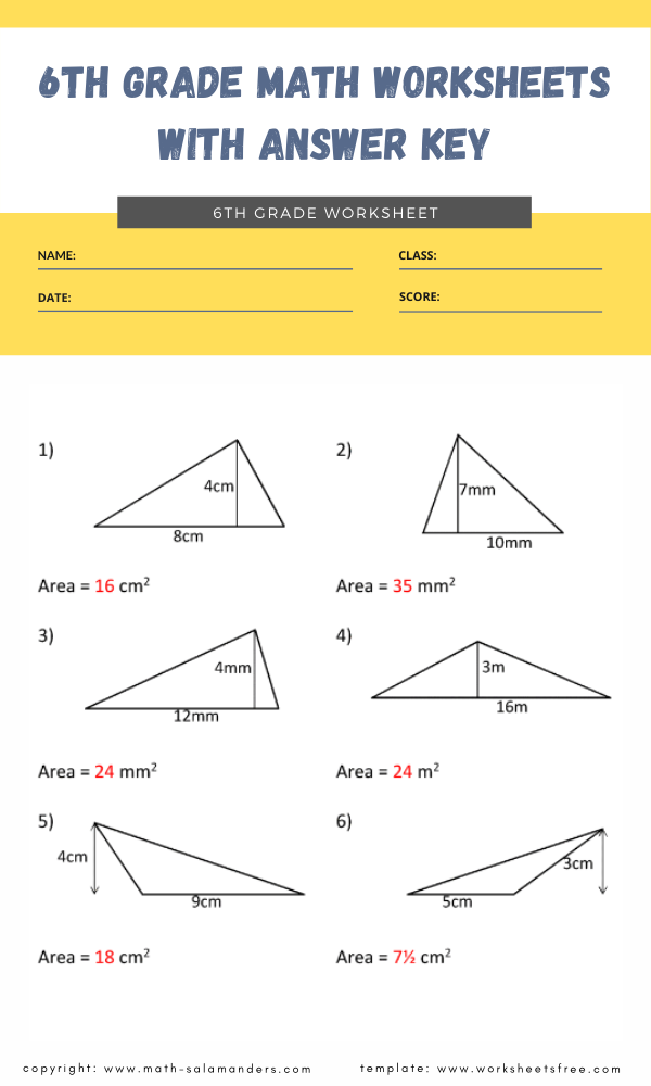 math worksheets with answers for 6th grade