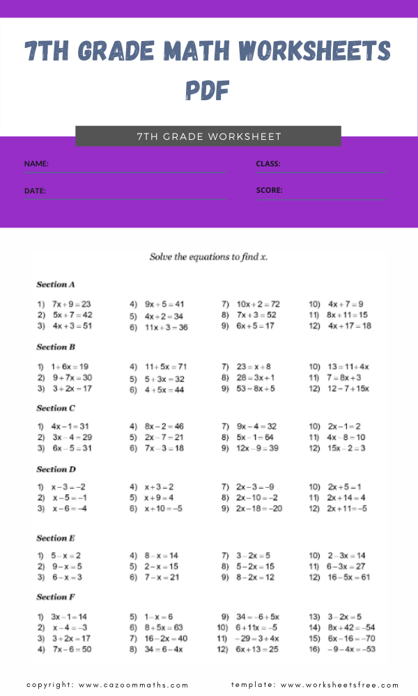 Free Printable 7th Grade Math Coloring Worksheets Pdf