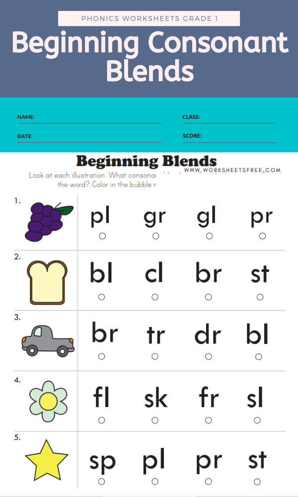 Beginning Consonant Blends Phonics Worksheets Grade 1 Worksheets Free