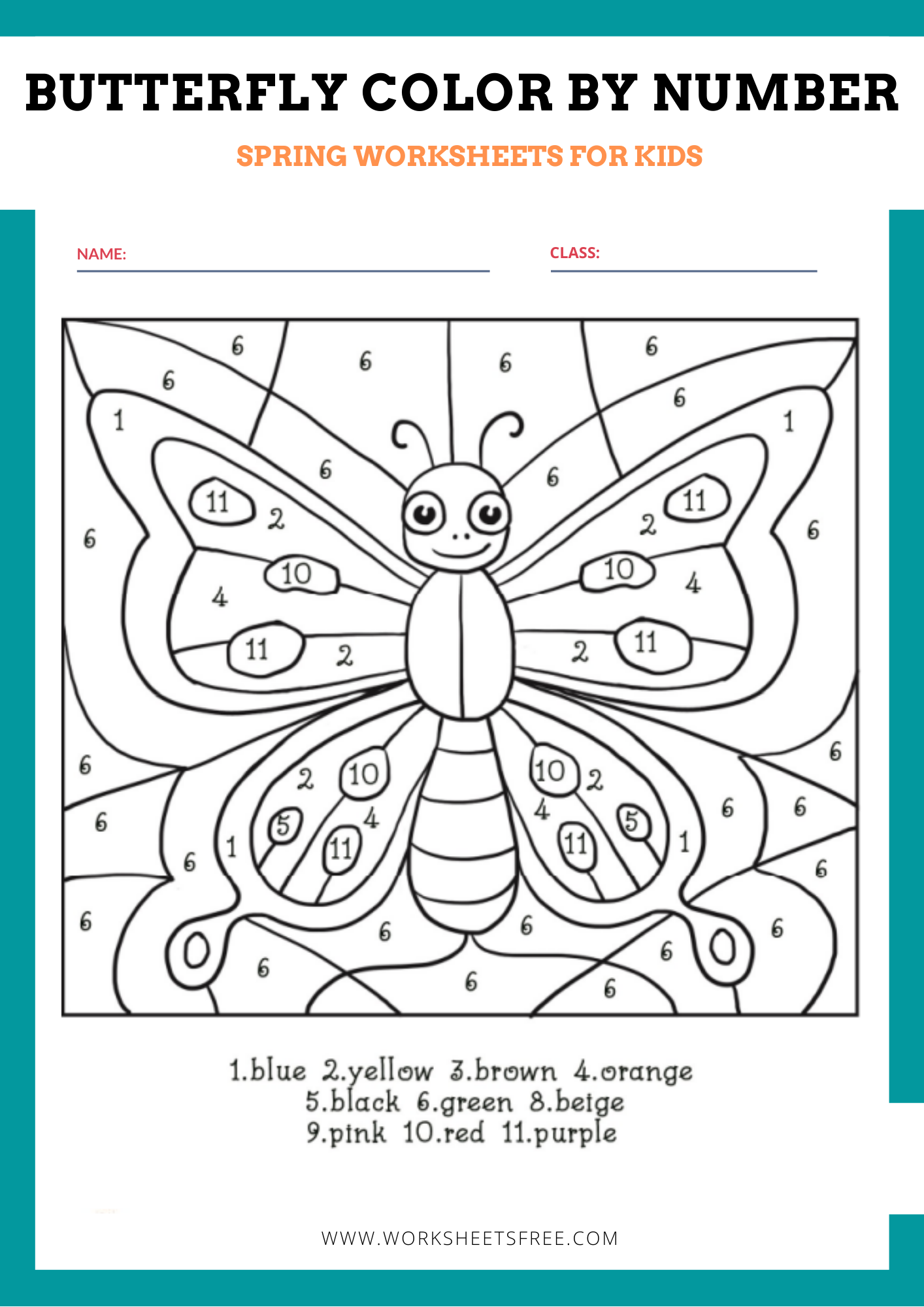 Butterfly Color by Number | Worksheets Free