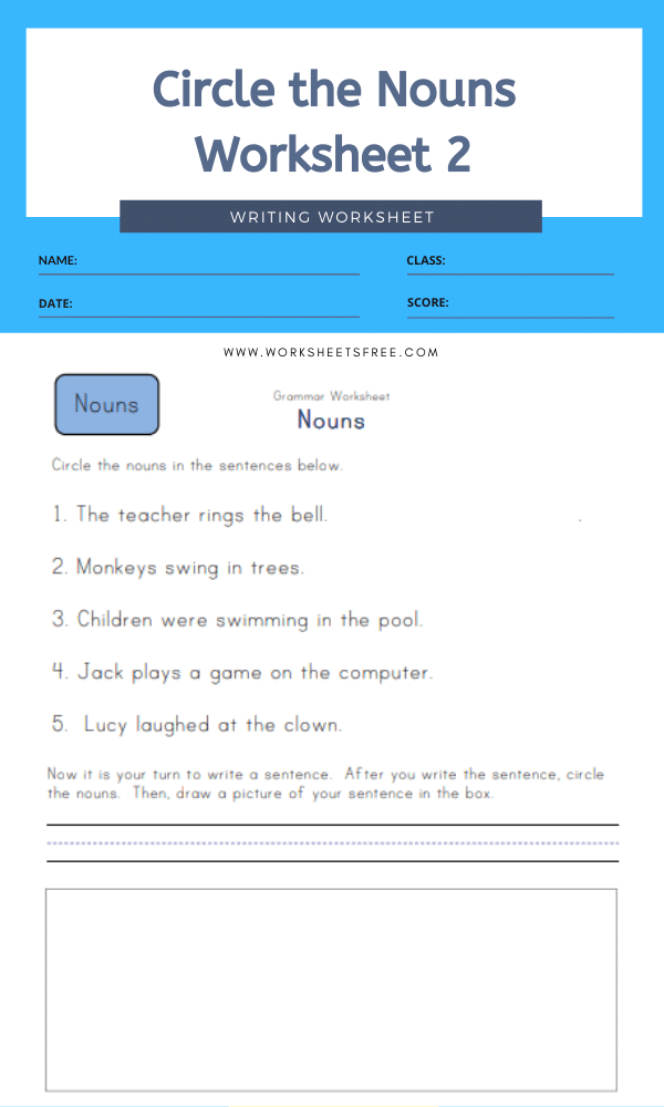 circle the nouns worksheet 2 worksheets free