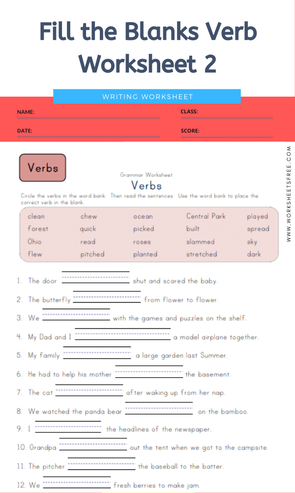 Fill The Blanks Verb Worksheet 2 Worksheets Free