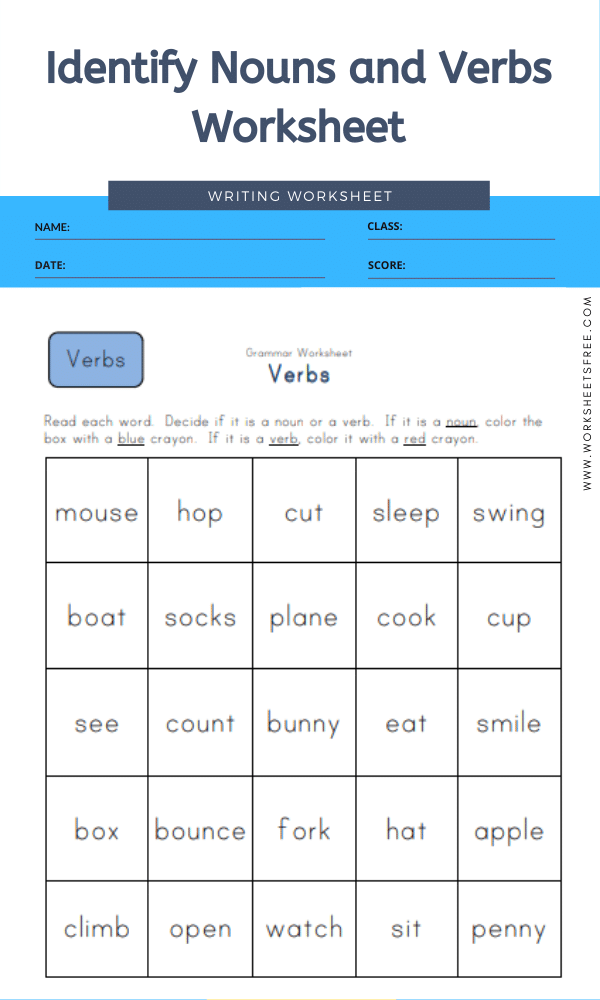 Identify Nouns And Verbs Worksheet Worksheets Free