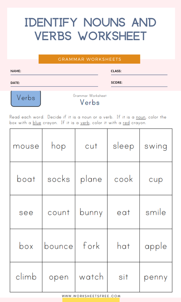Verb And Noun Worksheet