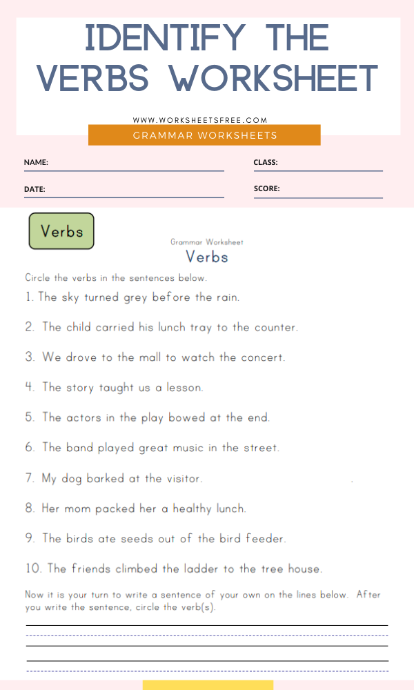 Identifying Verbs Worksheet Grade 4