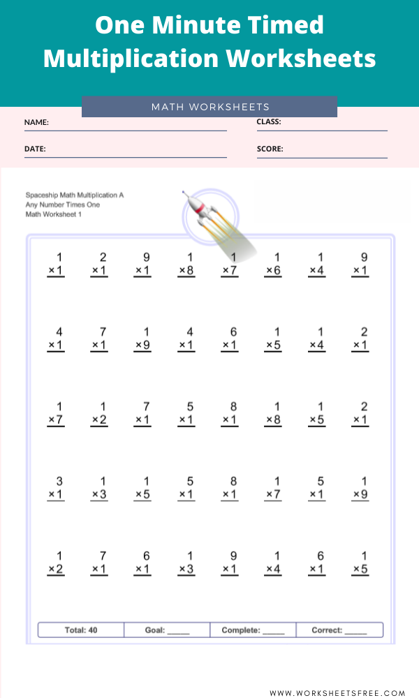 One Minute Math Worksheets Multiplication