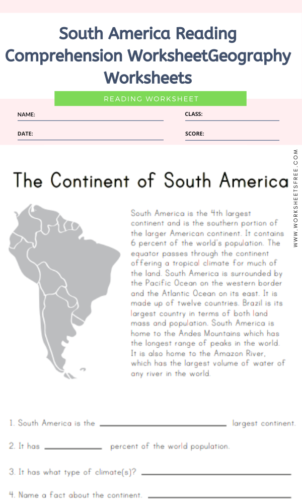 South America Reading Comprehension Worksheet Worksheets Free