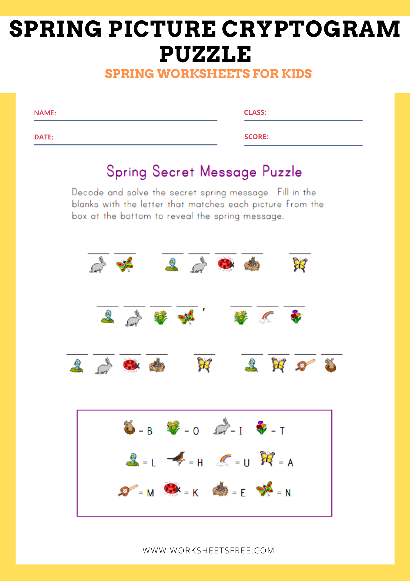 Free Printable Cryptograms / Spring Cryptogram Word Puzzle for Kids
