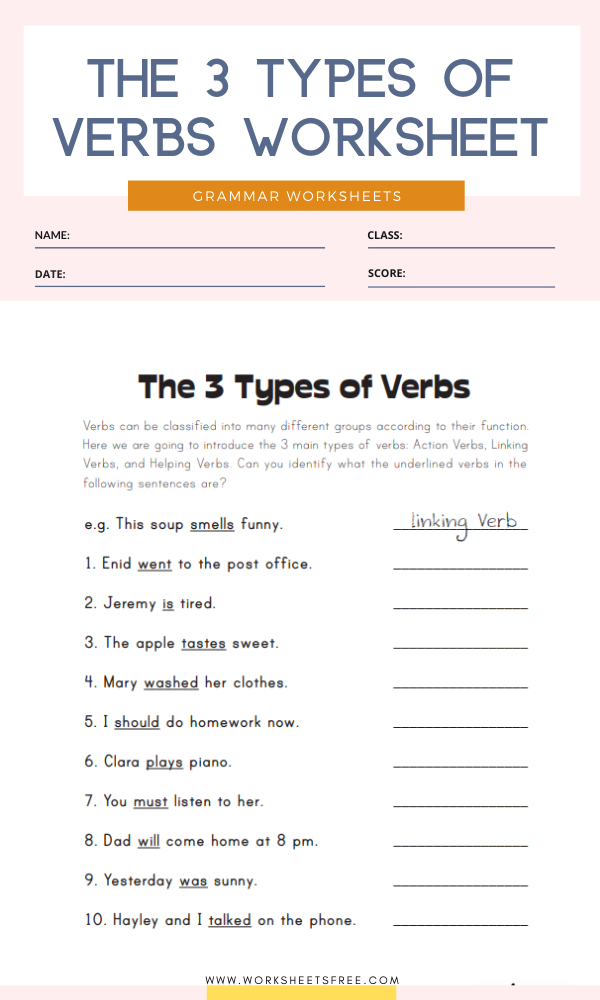 Worksheet On Types Of Verbs
