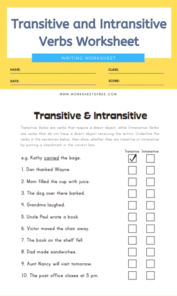Transitive And Intransitive Verbs Worksheet Worksheets Free