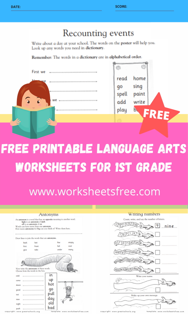 Free Printable Language Arts Worksheets For 1st Grade Worksheets Free