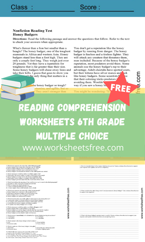 reading comprehension worksheets 6th grade multiple choice worksheets